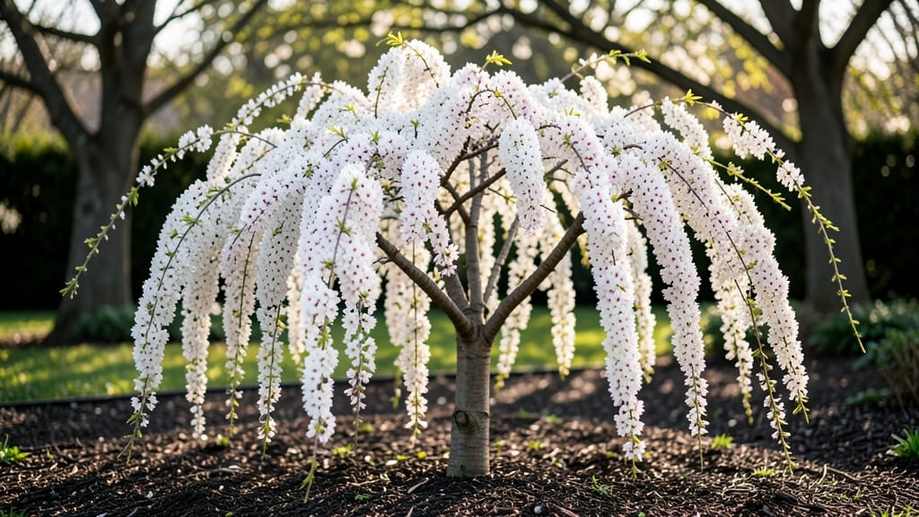Snow Fountain Weeping Cherry Tree Size: Miniature Elegance for Small Gardens