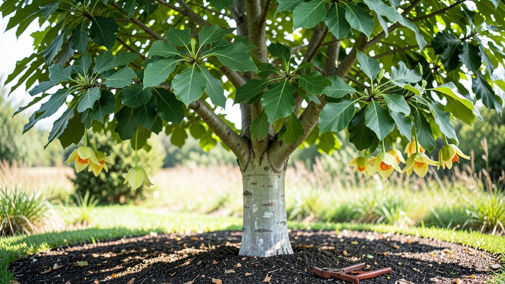 Tulip Poplar Trees in Bloom: Springtime Canopy of Soft Pink Delight
