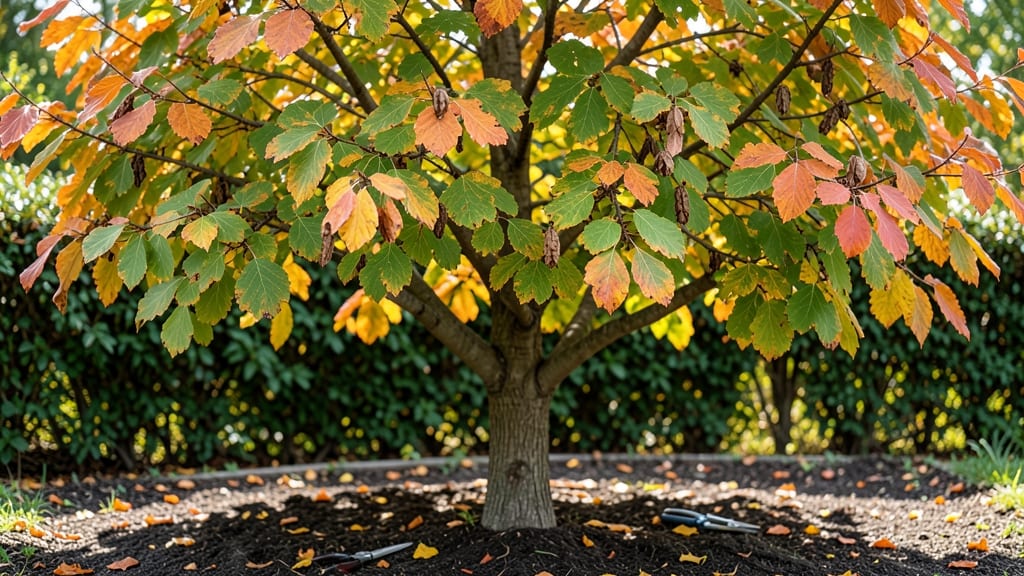 Redbud Tree in Fall: Vibrant Crimson Canopy Before Winter's Arrival